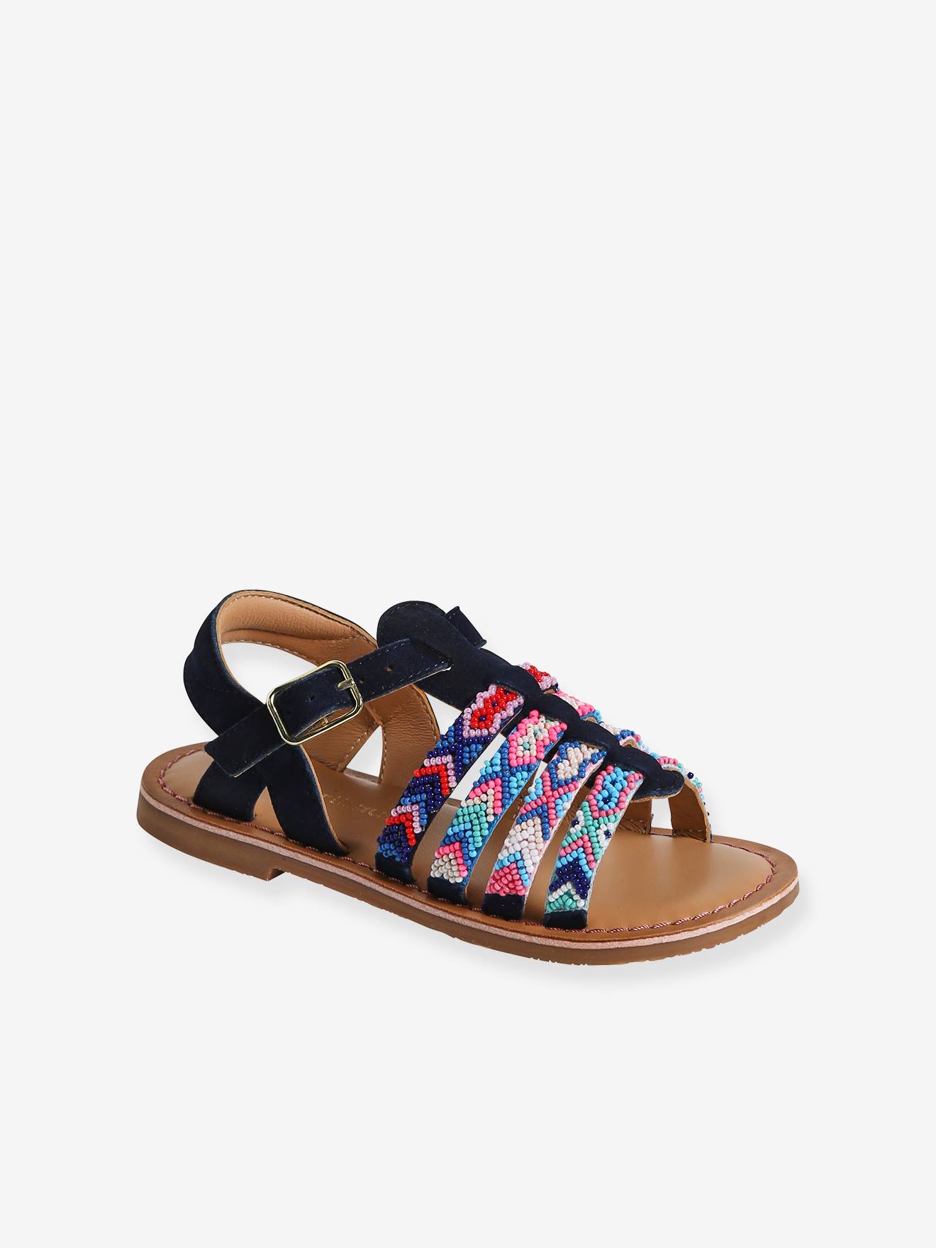 Vertbaudet Mädchen Sandalen mit Perlen - set blau