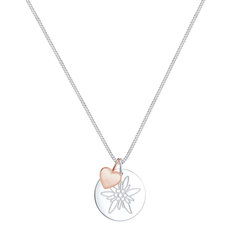 Elli Elli Collier Edelweiss Herz Anhänger Bi-Color 925 Silber Bijoux