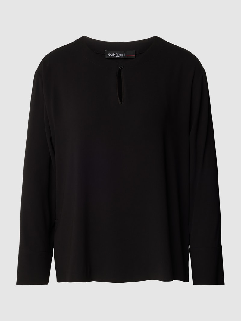 Blusenshirt in unifarbenem Design mit Schlüsselloch-Ausschnitt in schwarz
