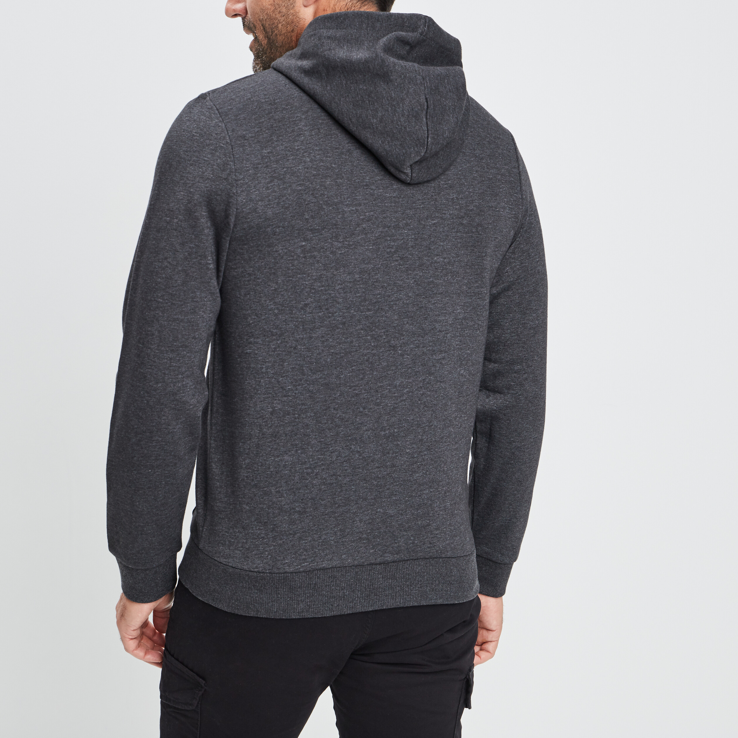 Sweat zippé molleton à capuche gris foncé homme | La Halle