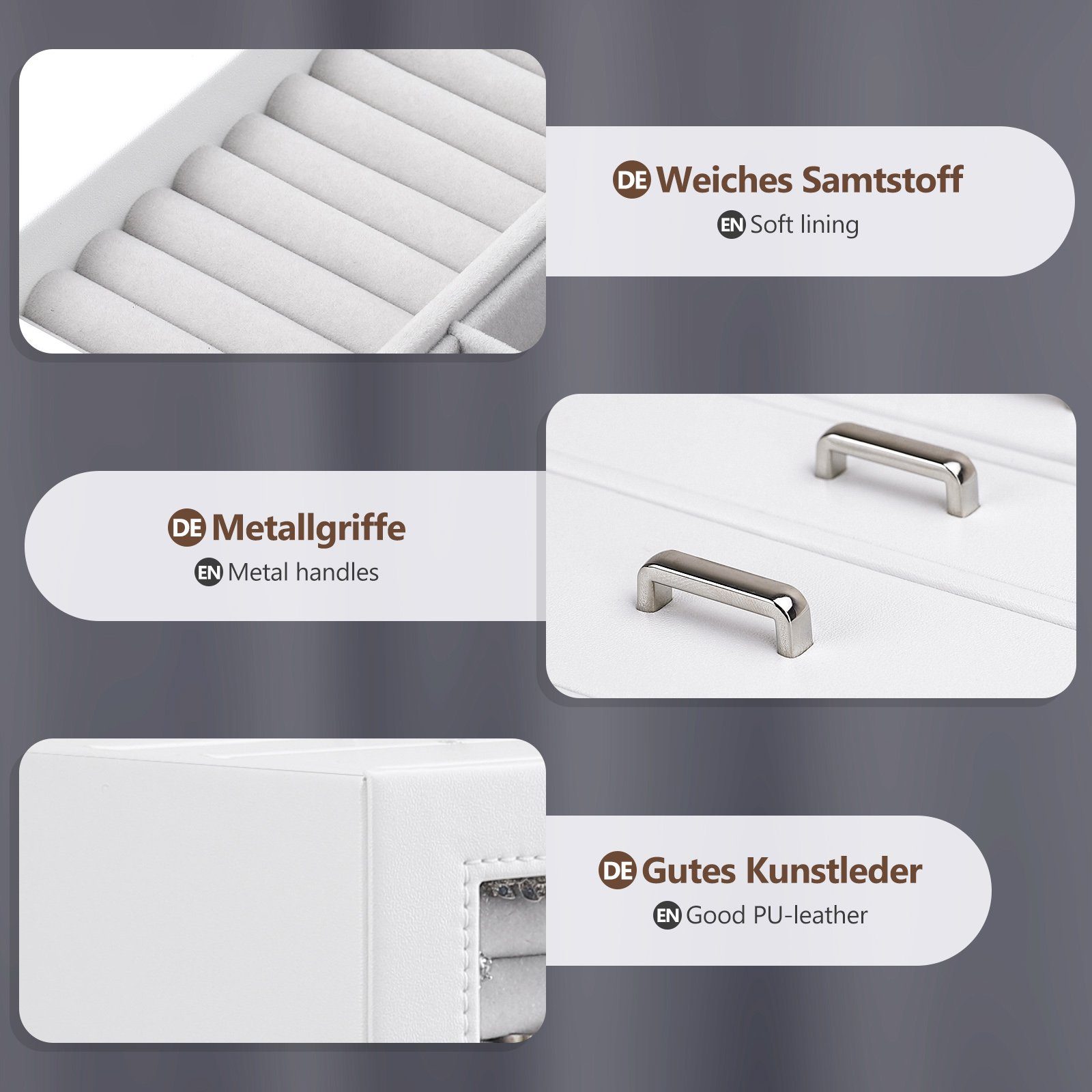 Yorbay Schmuckkasten Schmuckkoffer mit 8 Schubladen, Weiß, Schmuckkasten mit Glasfenster, Schmuckschatulle für Halsketten, Ringe, Armbänder, Ohrringe