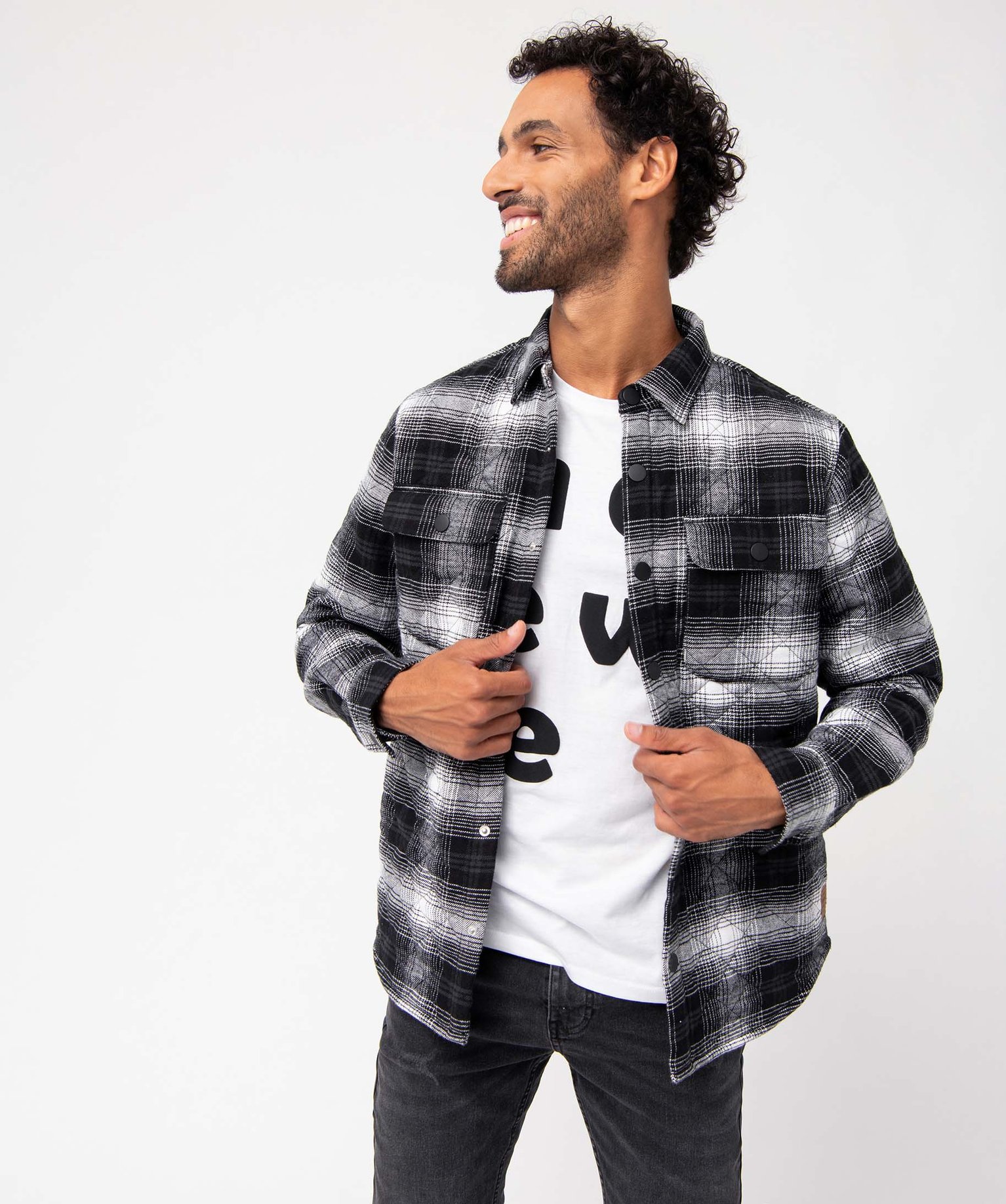 Sur-chemise homme matelassée à carreaux noir | GEMO