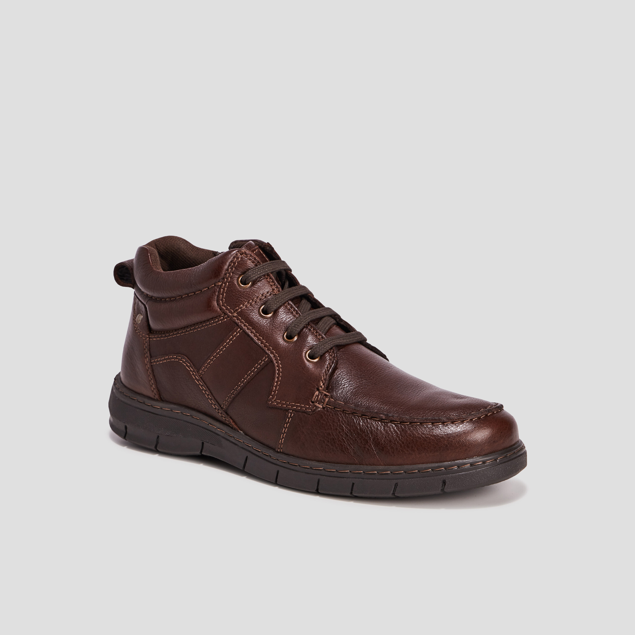 Bottines en cuir crantées à lacets marron homme | La Halle
