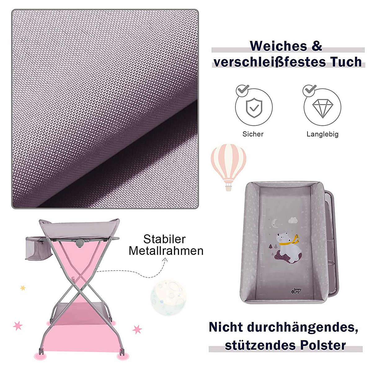 Wickeltisch mit Aufbewahrungsfläche und -körben