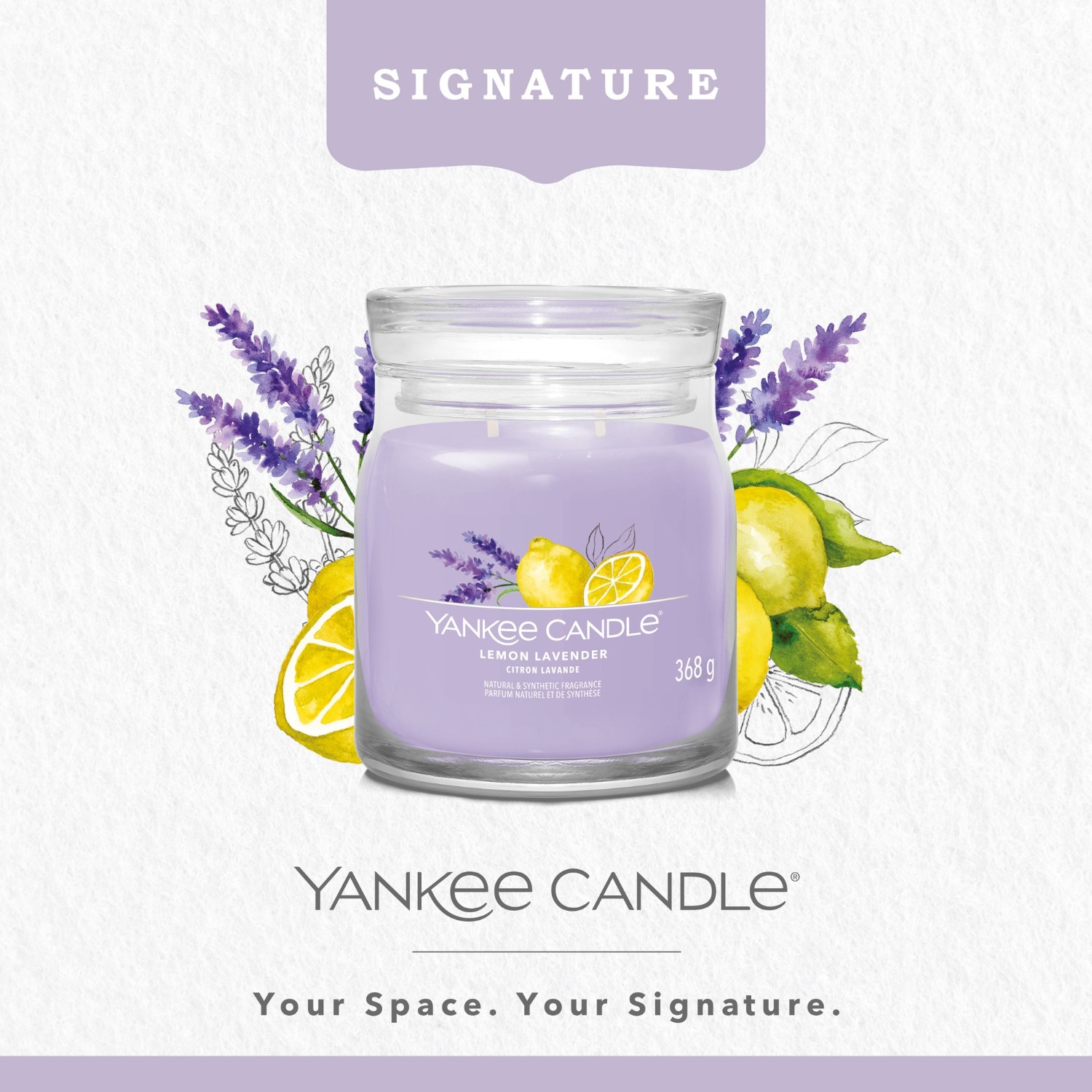 Vela Yankee Candle mediana de limón y lavanda.