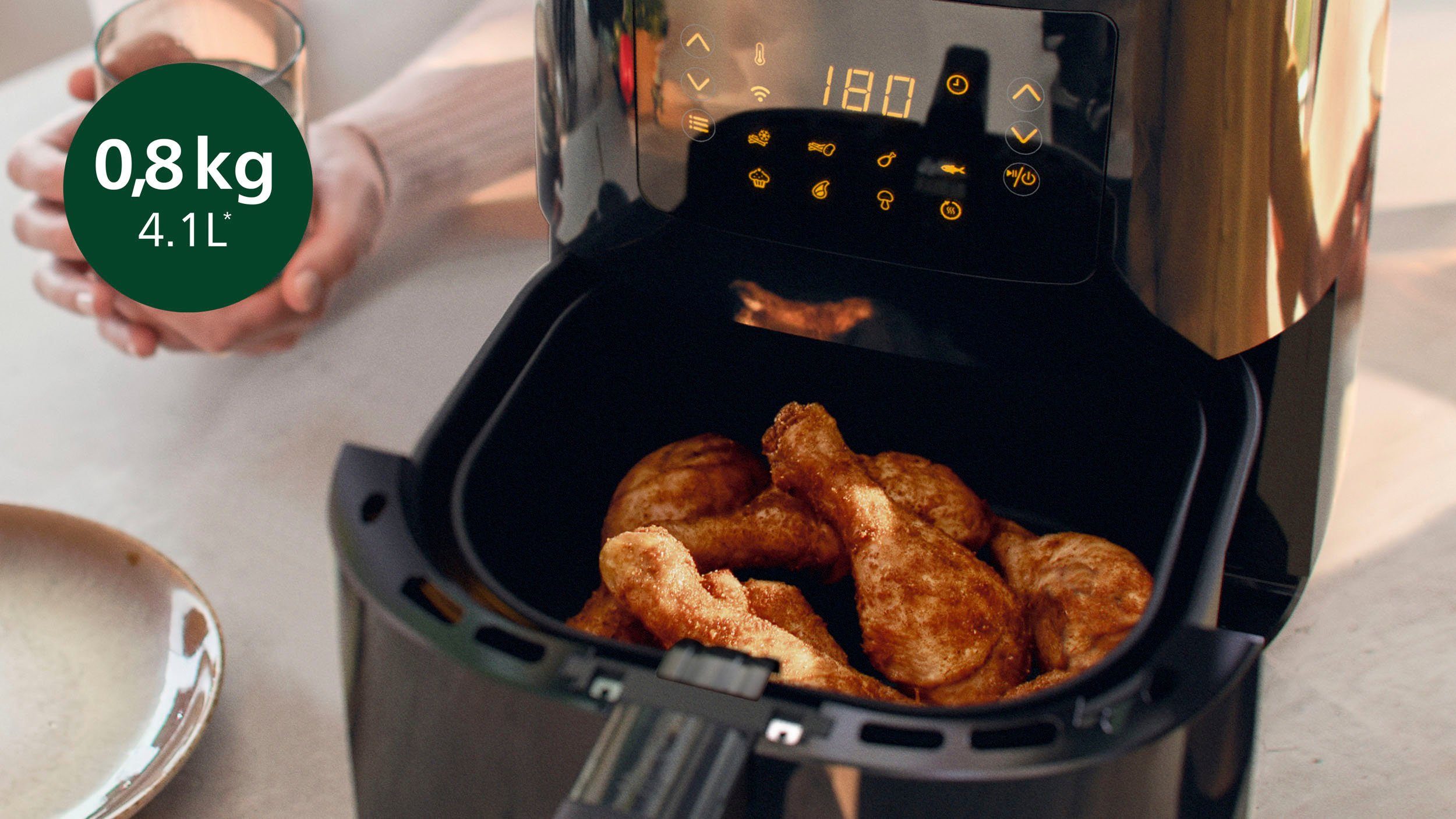 Philips Heißluftfritteuse HD9255/90 Airfryer Essential Connected, 1400 W, Rapid Air Heißlufttechnologie, digitales Display, mit W-Lan