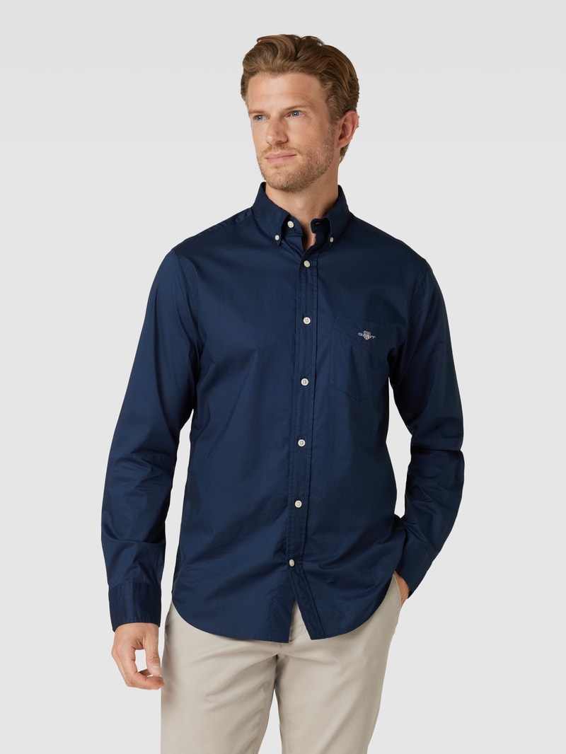 Regular Fit Freizeithemd mit Brusttasche Modell 'POPLIN' in marineblau