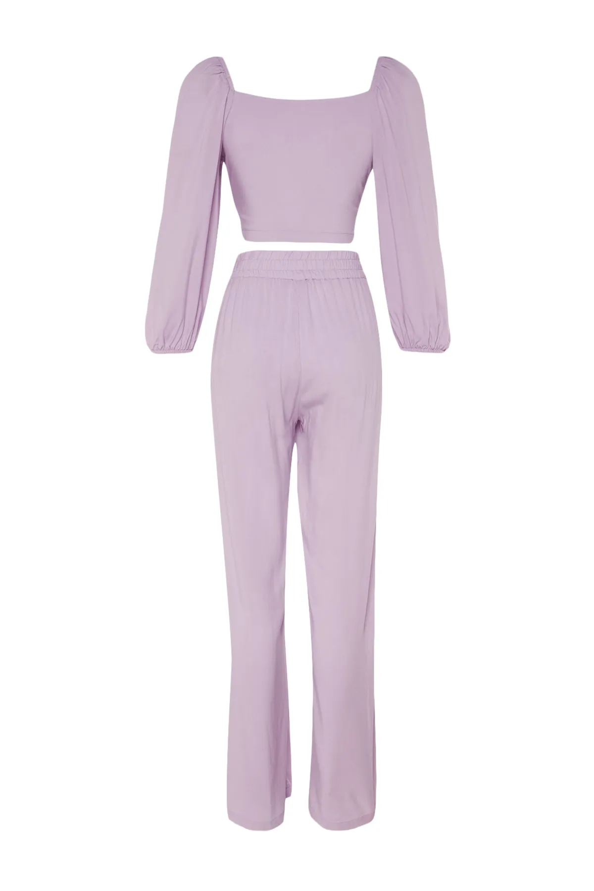 Trendyol Collection  Lilafarbener, gewebter Blusen-Hosenanzug mit Bindeband TBESS23AU00072