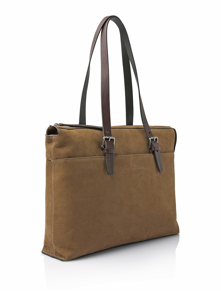 Geantă de umăr din nubuck Castelijn & Beerens cu compartiment pentru laptop de 15,6 inchi