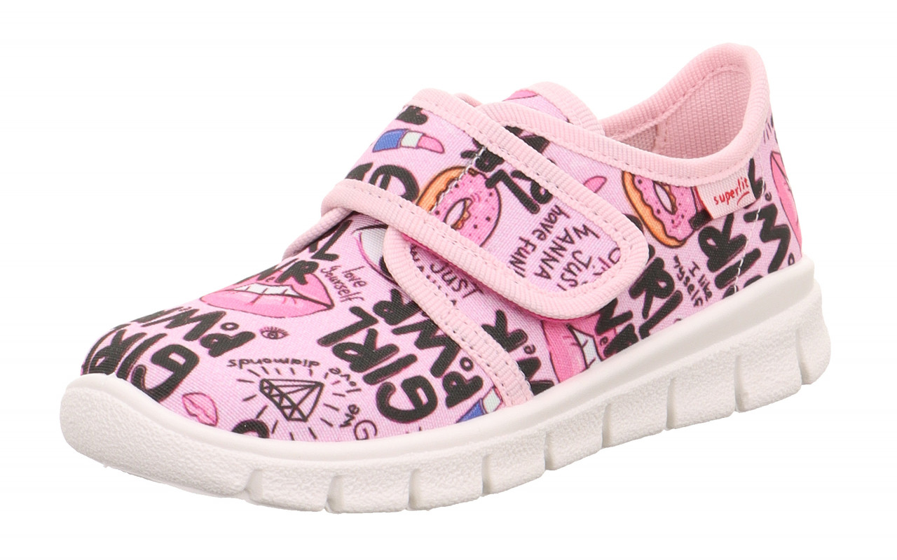BOBBY - Rosa/Mehrfarbig Hausschuh mit Klettverschluss