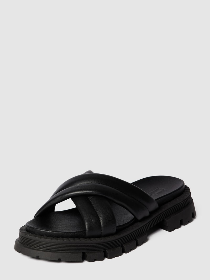 Slides mit gekreuzten Riemen in schwarz