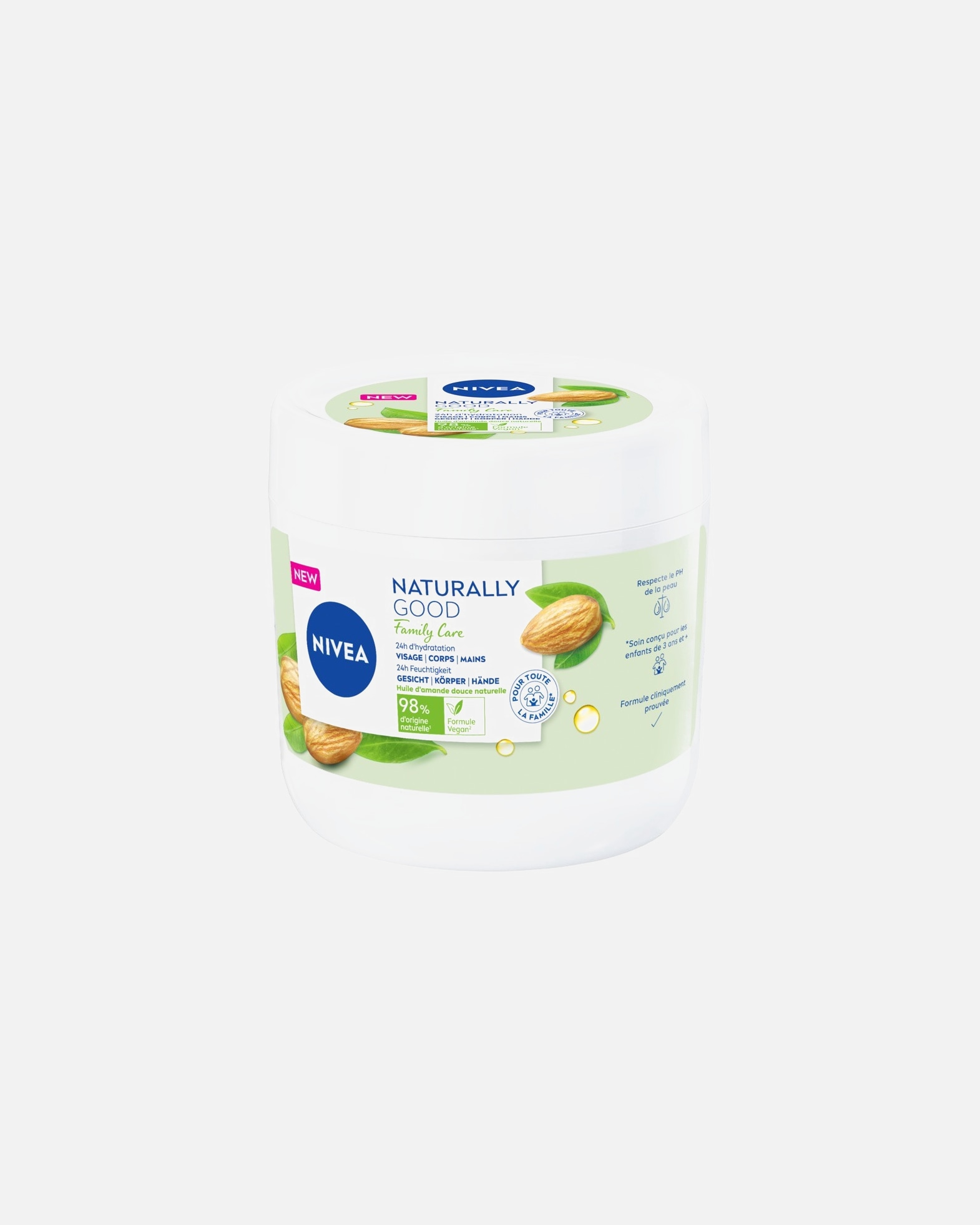 Crema hidratante multiusos NIVEA para rostro, cuerpo y manos con aceite de almendras dulces.