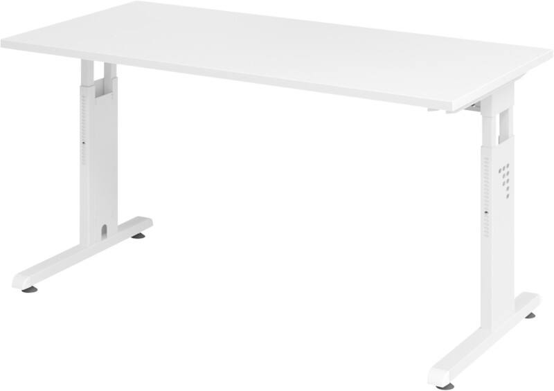 Hammerbacher Höhenverstellbarer gerader Schreibtisch mit C-Fuß Express Q Weiß 1.400 x 672 x 685 - 810 mm