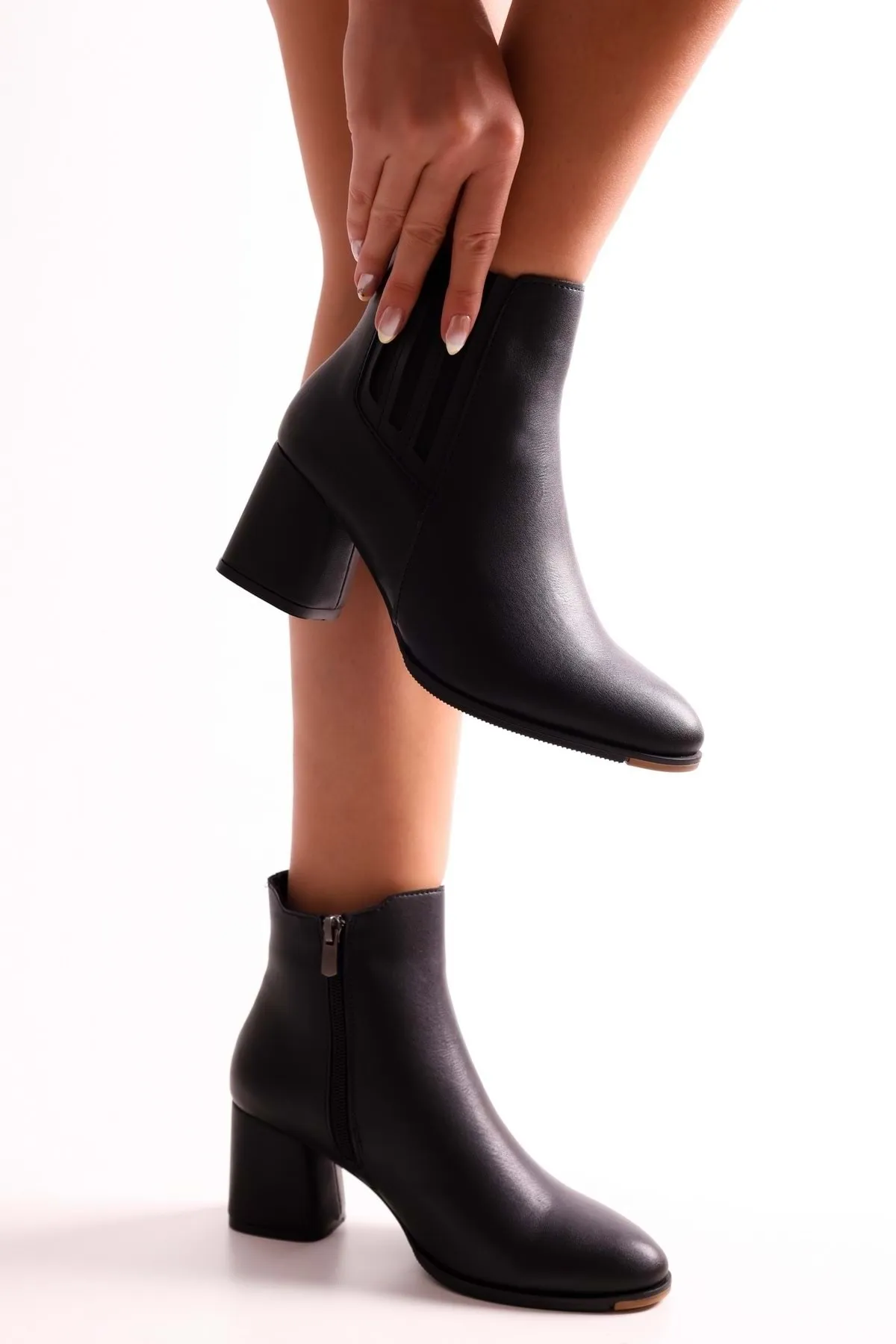 Shoeberry  Damen-Stiefel Misty Black Skin mit Absatz Black Skin