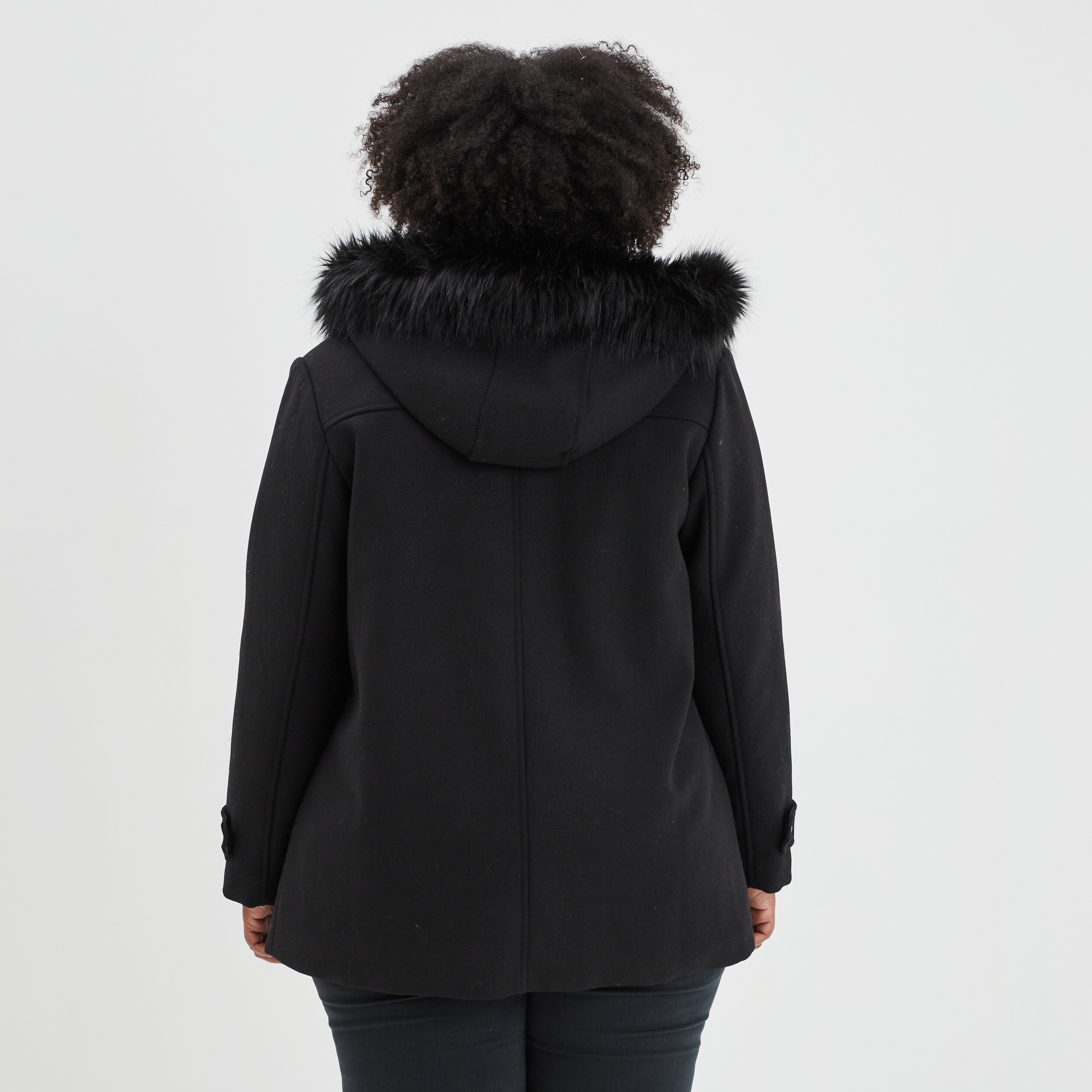 Manteau à capuche fourrure amovible noir femme grande taille | La Halle