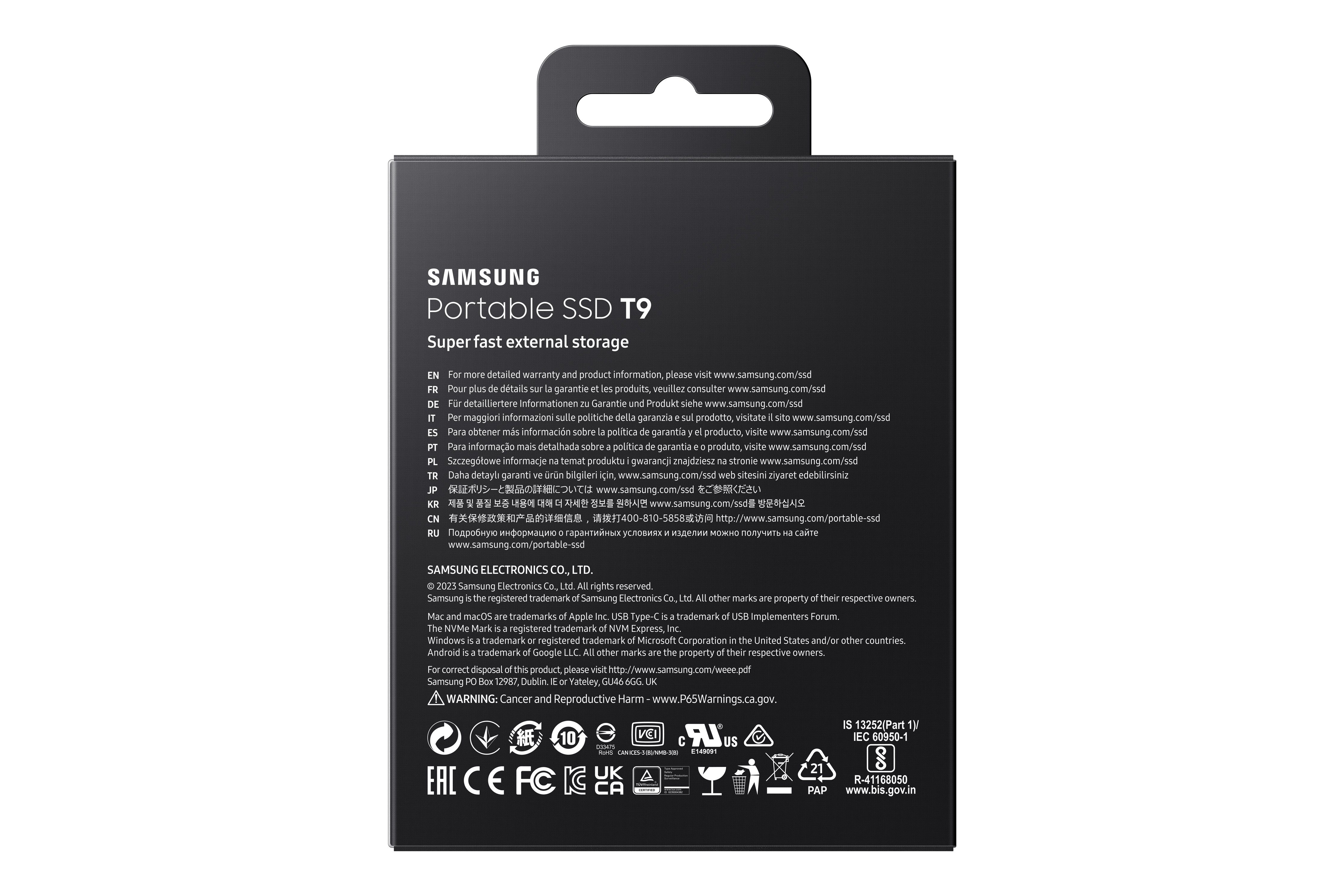 Samsung Portable SSD T9 externe SSD (1 TB) 2000 MB/S Lesegeschwindigkeit, 1950 MB/S Schreibgeschwindigkeit