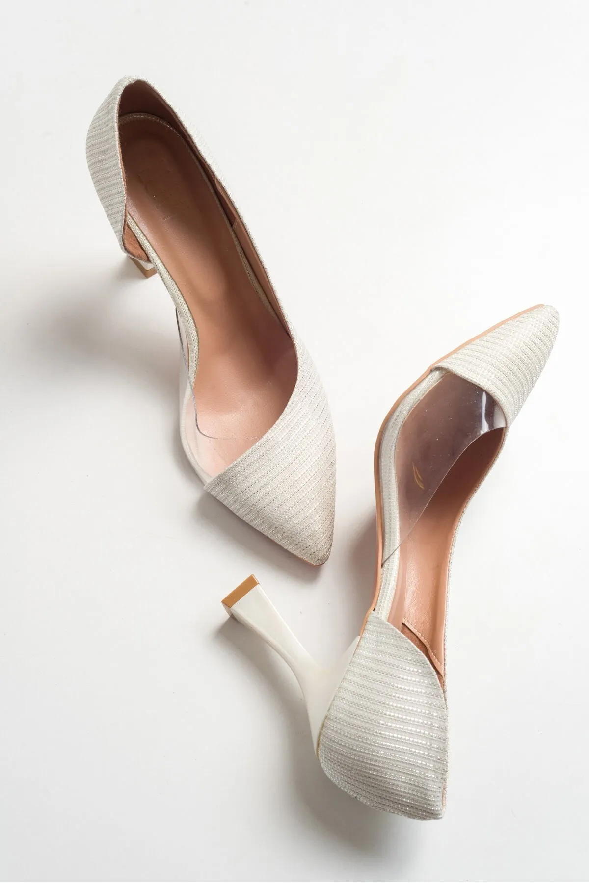 LuviShoes  653 Perlmutt-Damenschuhe mit silbrigem Absatz