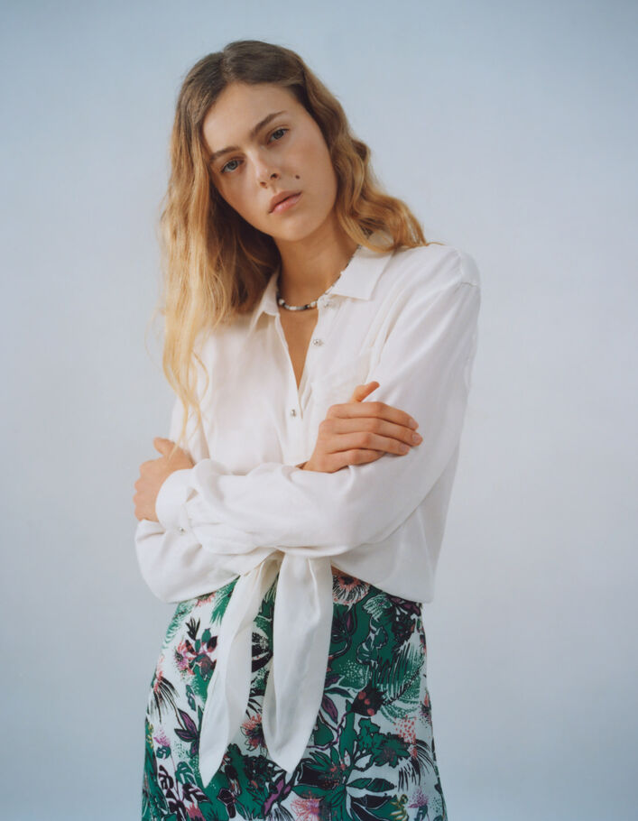 Chemise blanc cassé effet satiné à nouer devant Femme