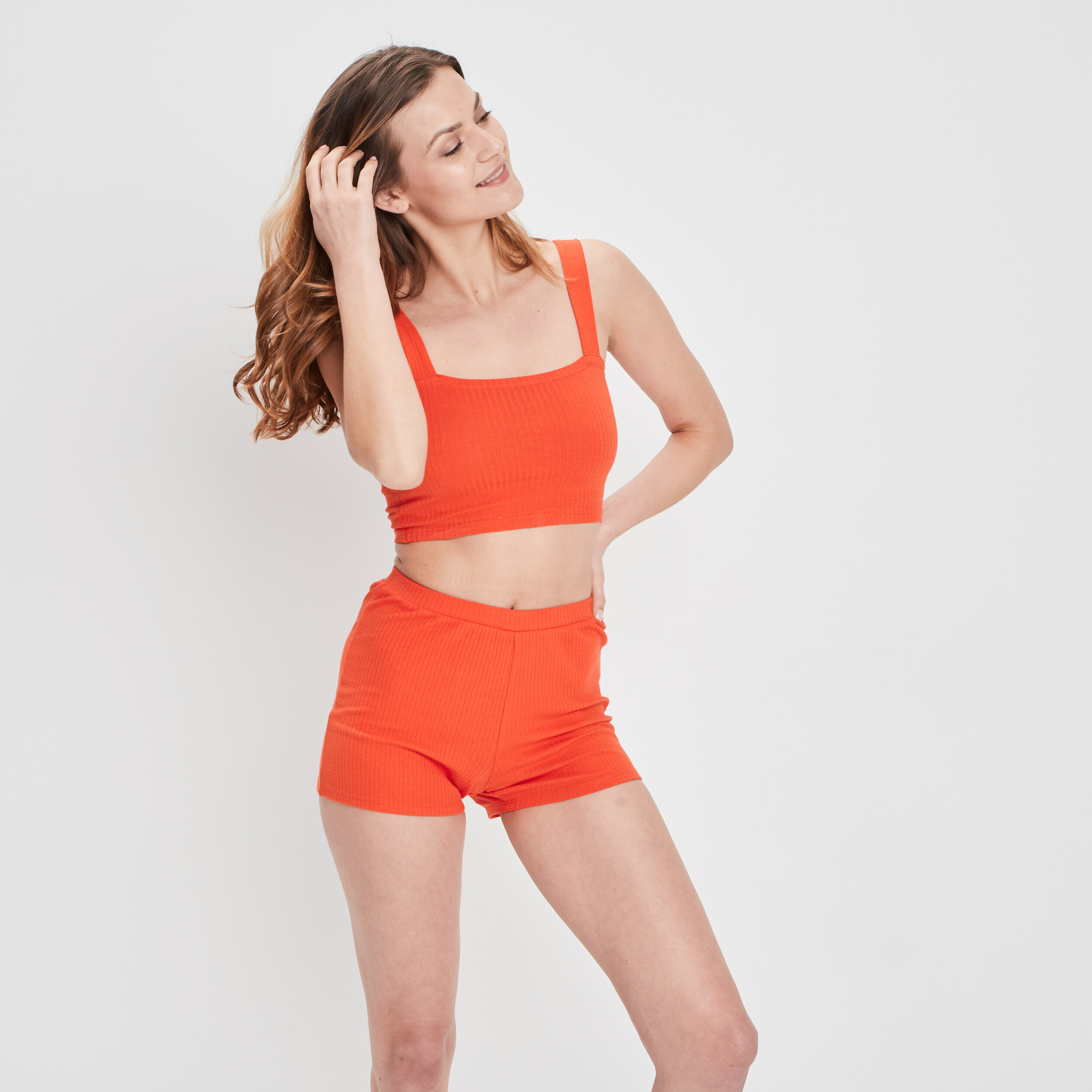 Haut de pyjama crop-top orange femme | La Halle
