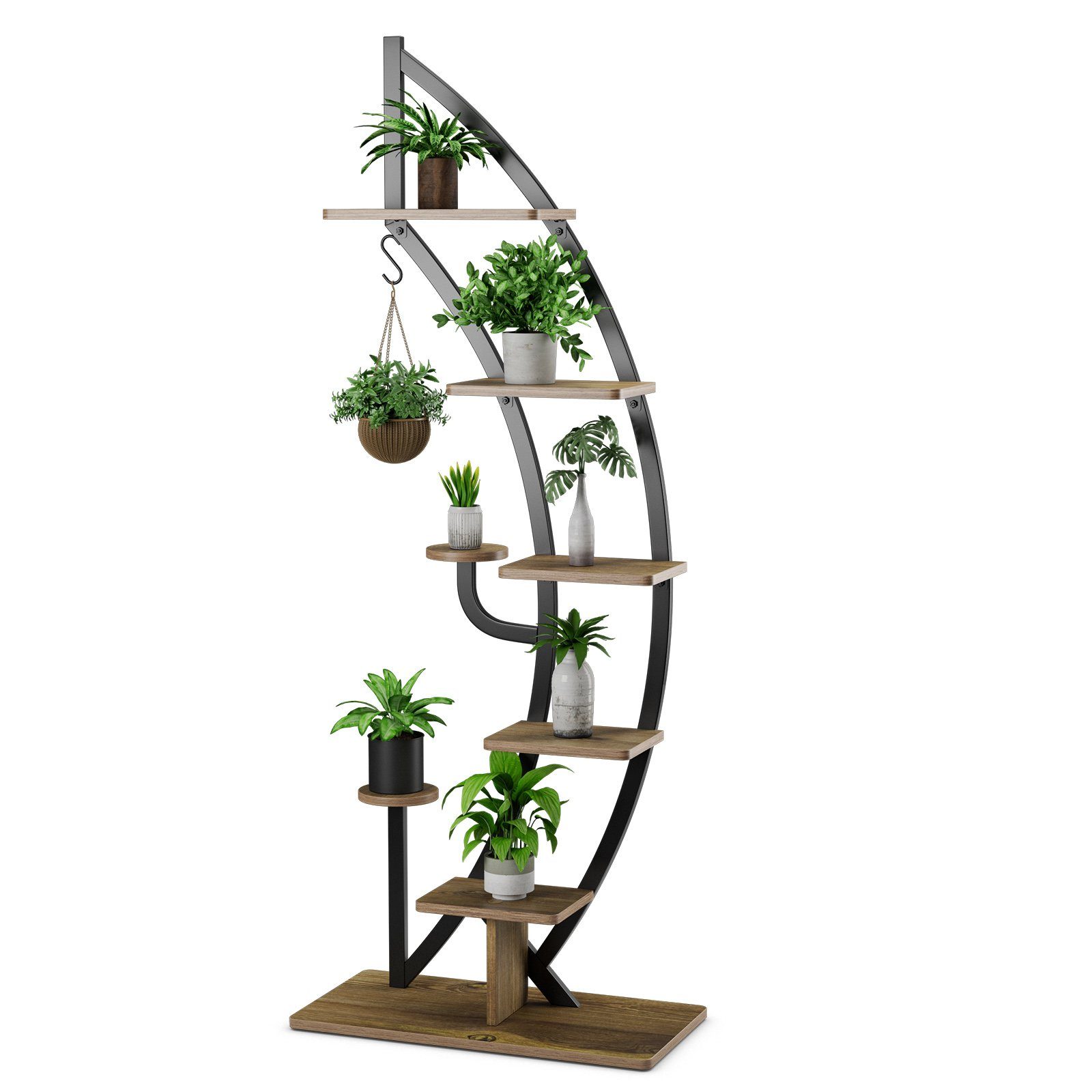 COSTWAY Blumenständer (1 St), 6-stufig, mit 2 Ablagen, Haken & Kippschutz