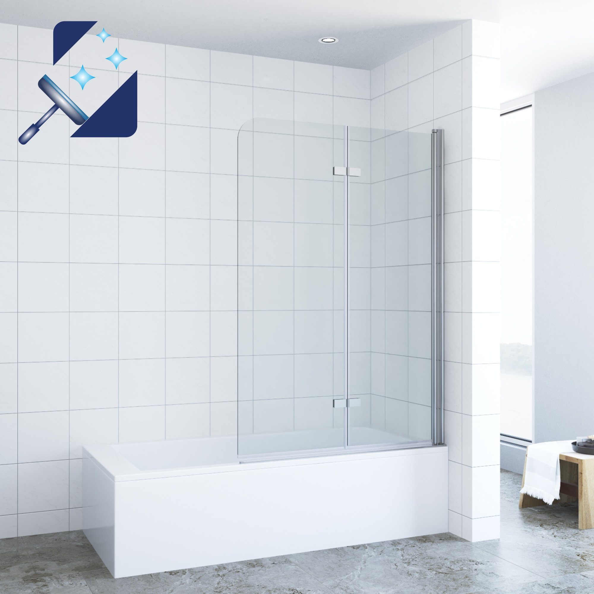 AQUABATOS Badewannenaufsatz Badewannenaufsatz faltbar Glas Badewannenfaltwand Duschabtrennung, Einscheiben-Sicherheitsglas (ESG) 5 mm