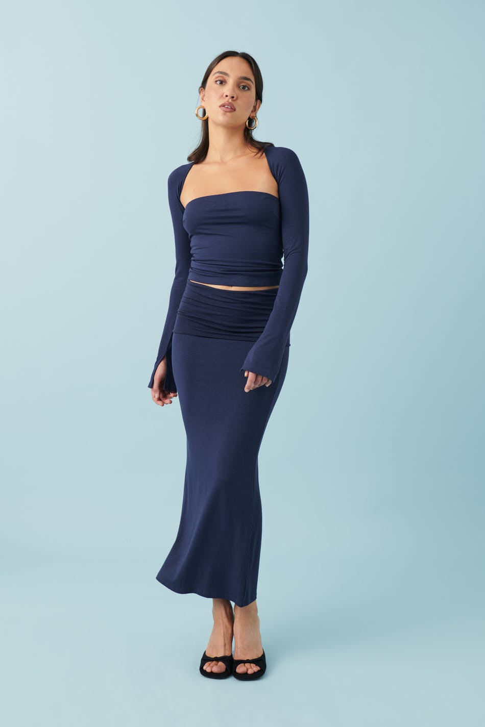 Soft touch folded maxi skirt