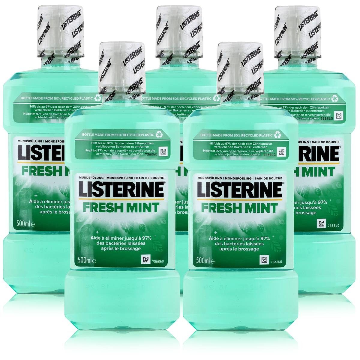 Listerine Mundspülung, Listerine Fresh Mint 500ml - Für die tägliche Mundspülung (5er Pack)