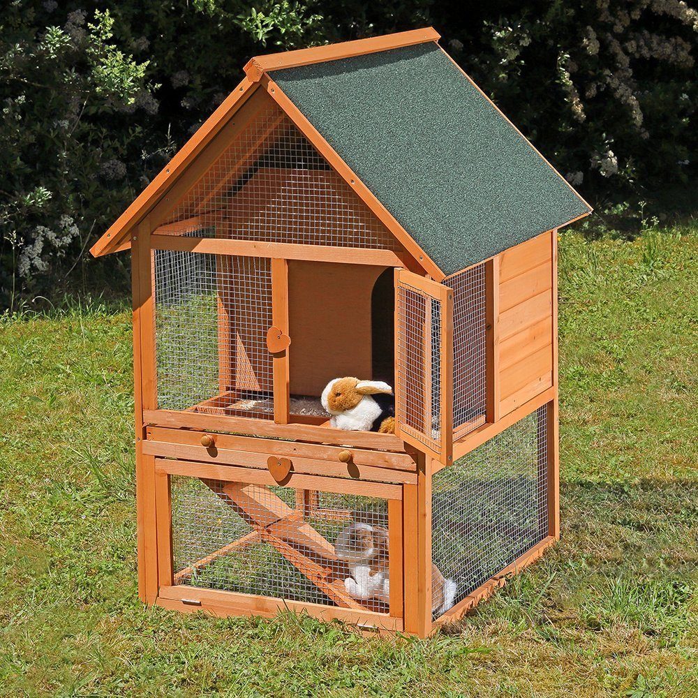 Melko Kleintierstall Kleintierstall Hasenstall Hühnerstall 2 Etagen Kaninchenstall Braun Kaninchen Käfig Gehege Stall Kaninchenkäfig Hasenkäfig Holz Freigehege, offener Boden