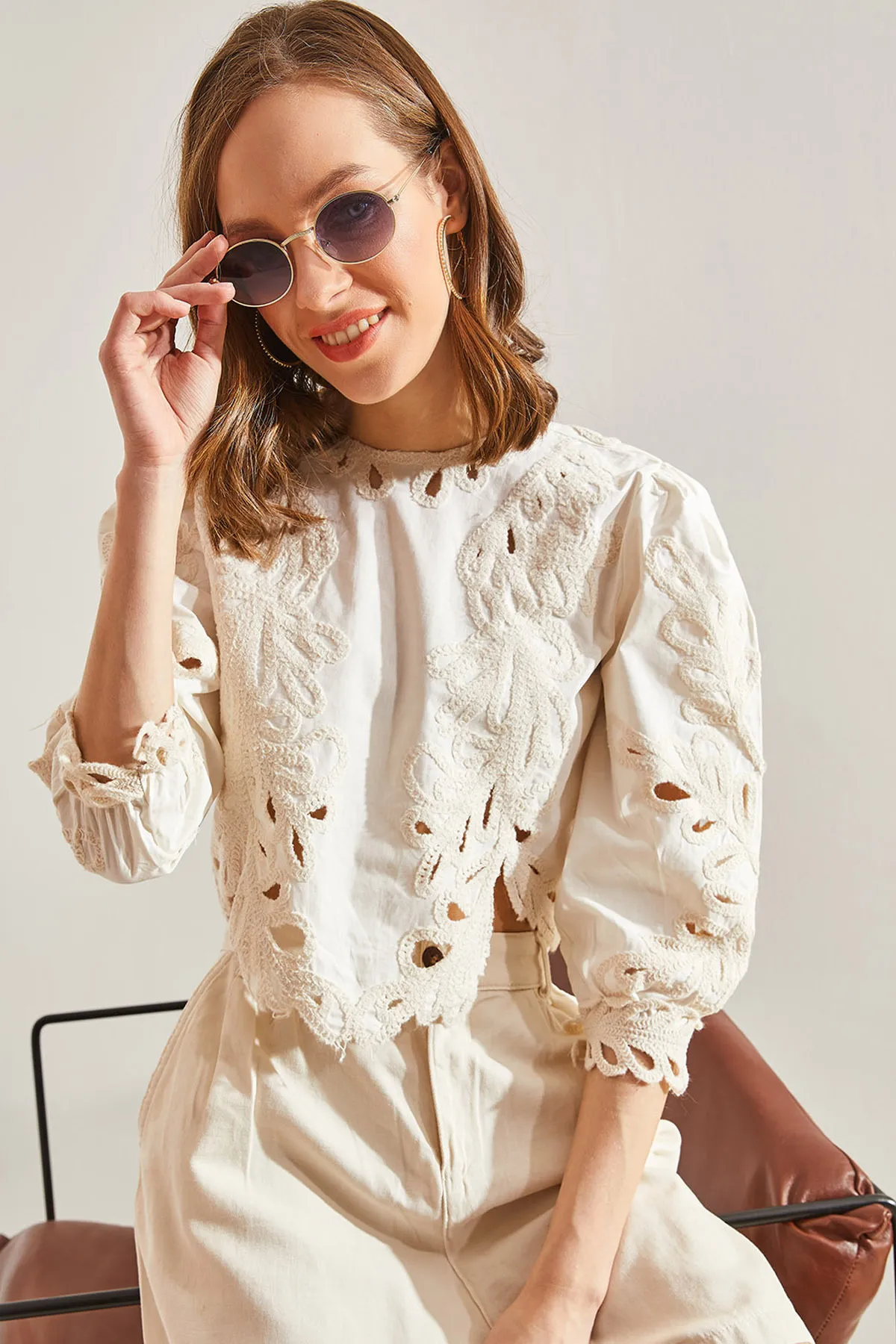 Bianco Lucci  Bluse - Ecru - Regular Fit