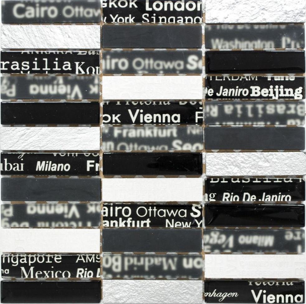 Mosani Mosaikfliesen Glasmosaik Naturstein Mosaik schwarz matt / 10 Matten