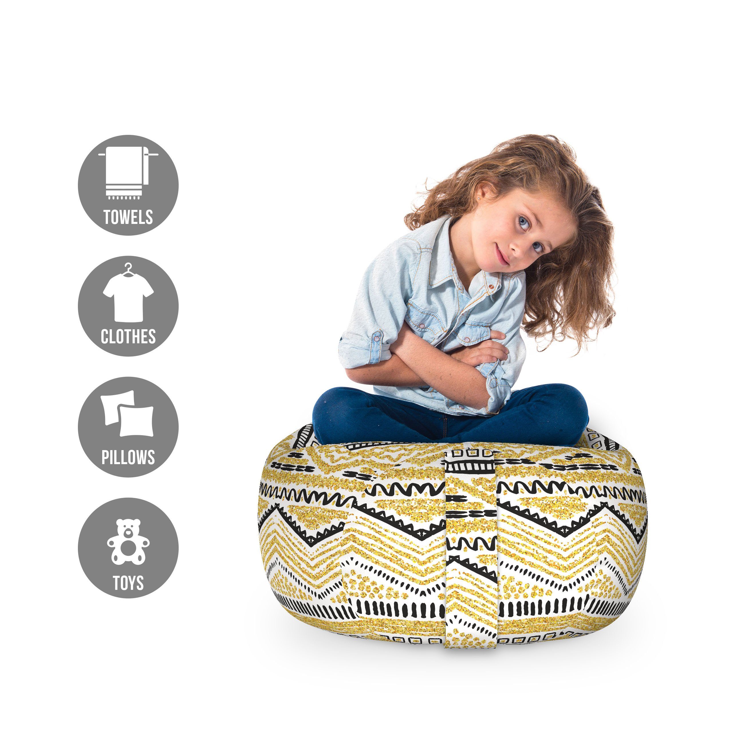Abakuhaus Spielzeugtruhe Gefüllter Tier Organizer Waschbare Tasche für Kinder, Gelb und Schwarz Zig Zag Linien