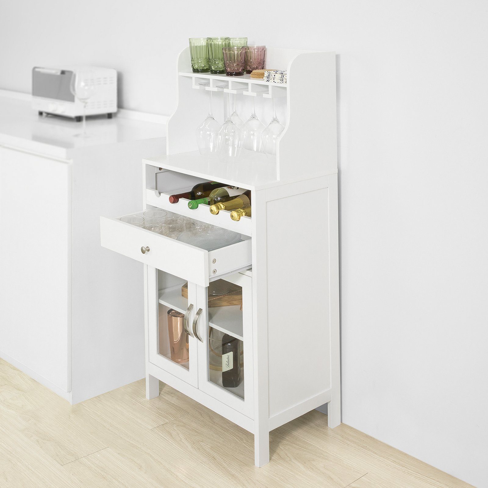 SoBuy Weinschrank FSB24 Sideboard mit Weinregal und Weinglashalter Küchenschrank Highboard