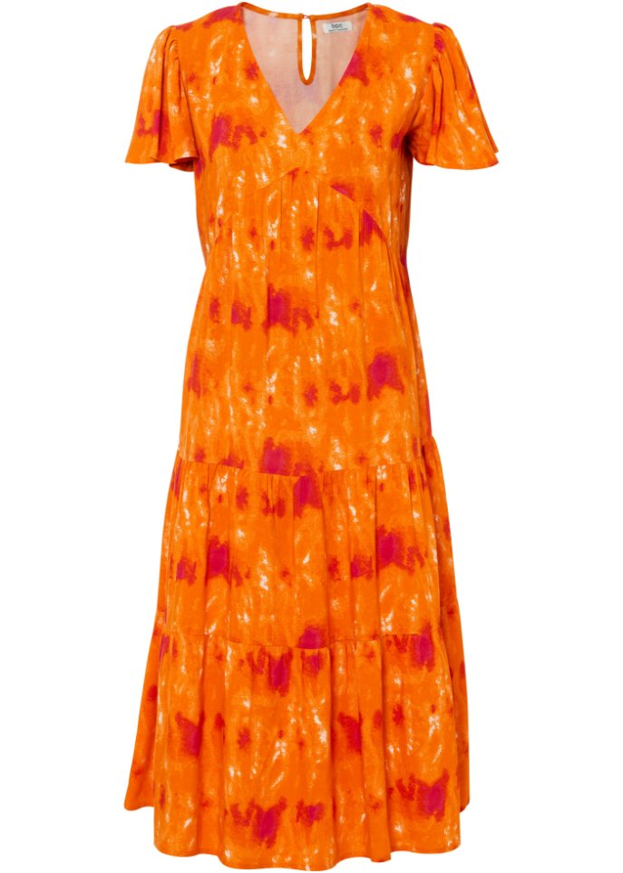 Knieumspielendes Jerseykleid mit Flügelärmeln, Volants und Taschen