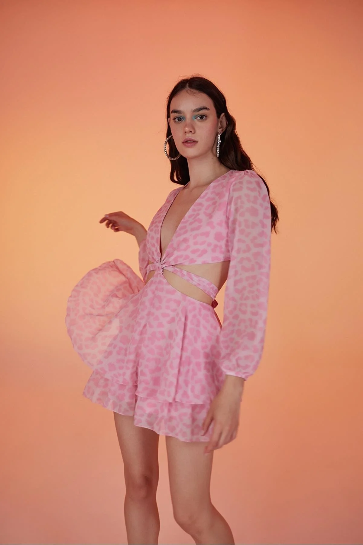 HOLLY LOLLY  Gefütterter Shorts-Rock, Chiffon-Stoff, Mini-Pinky-Kleid, Rosa