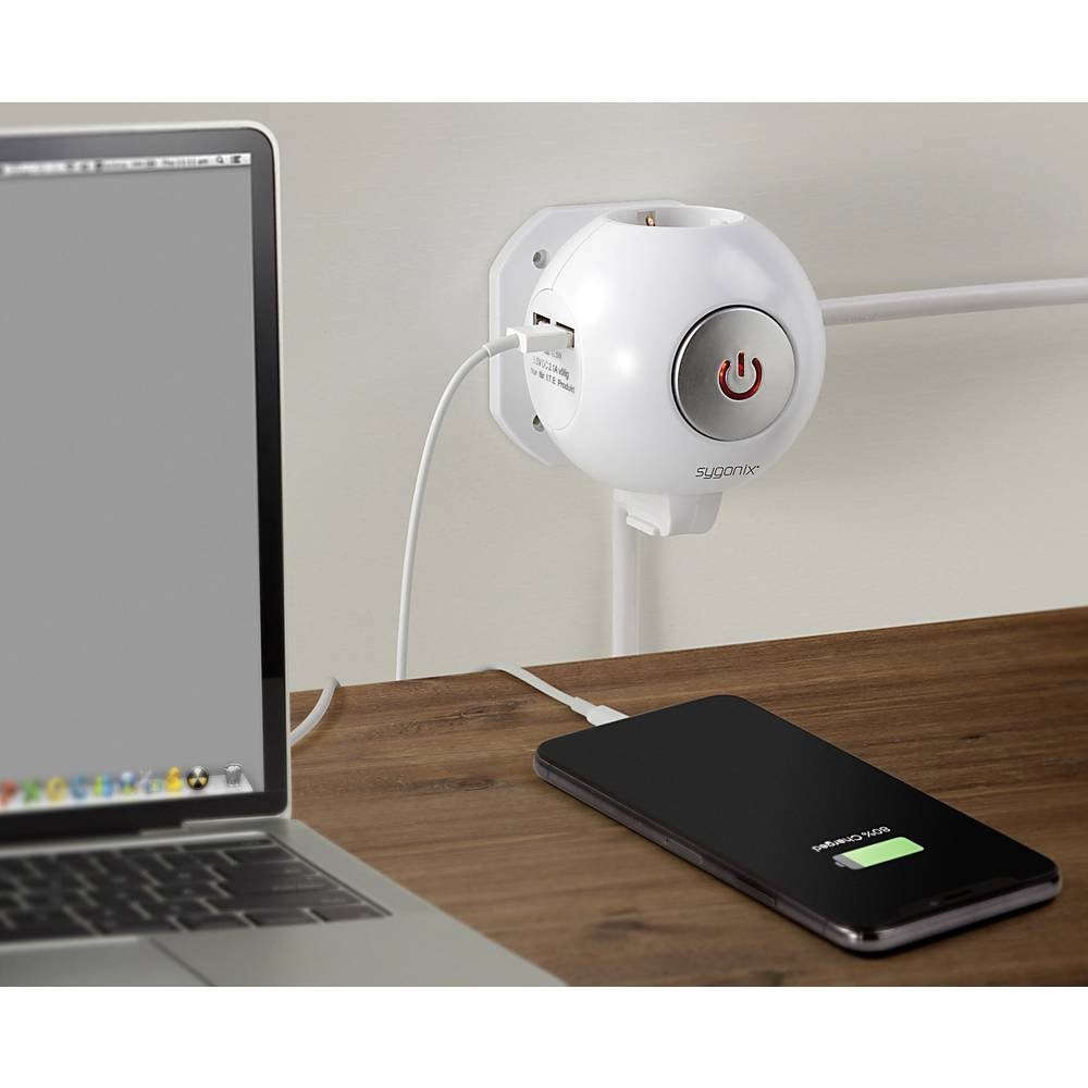 Sygonix 3-fach Steckdosenwürfel mit 2 USB-Anschlüssen Steckdosenleiste