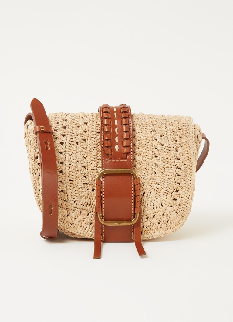 ba&sh Teddy crossbody bag made of raffia with calf leather details