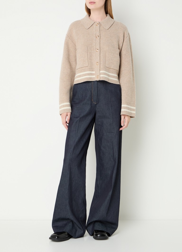 Cardigan Sandro in lana pregiata con tasche applicate.