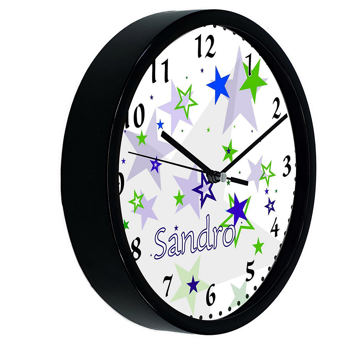 Kinder Wanduhr personalisiert mit Name Sternenhimmel Blau Grün