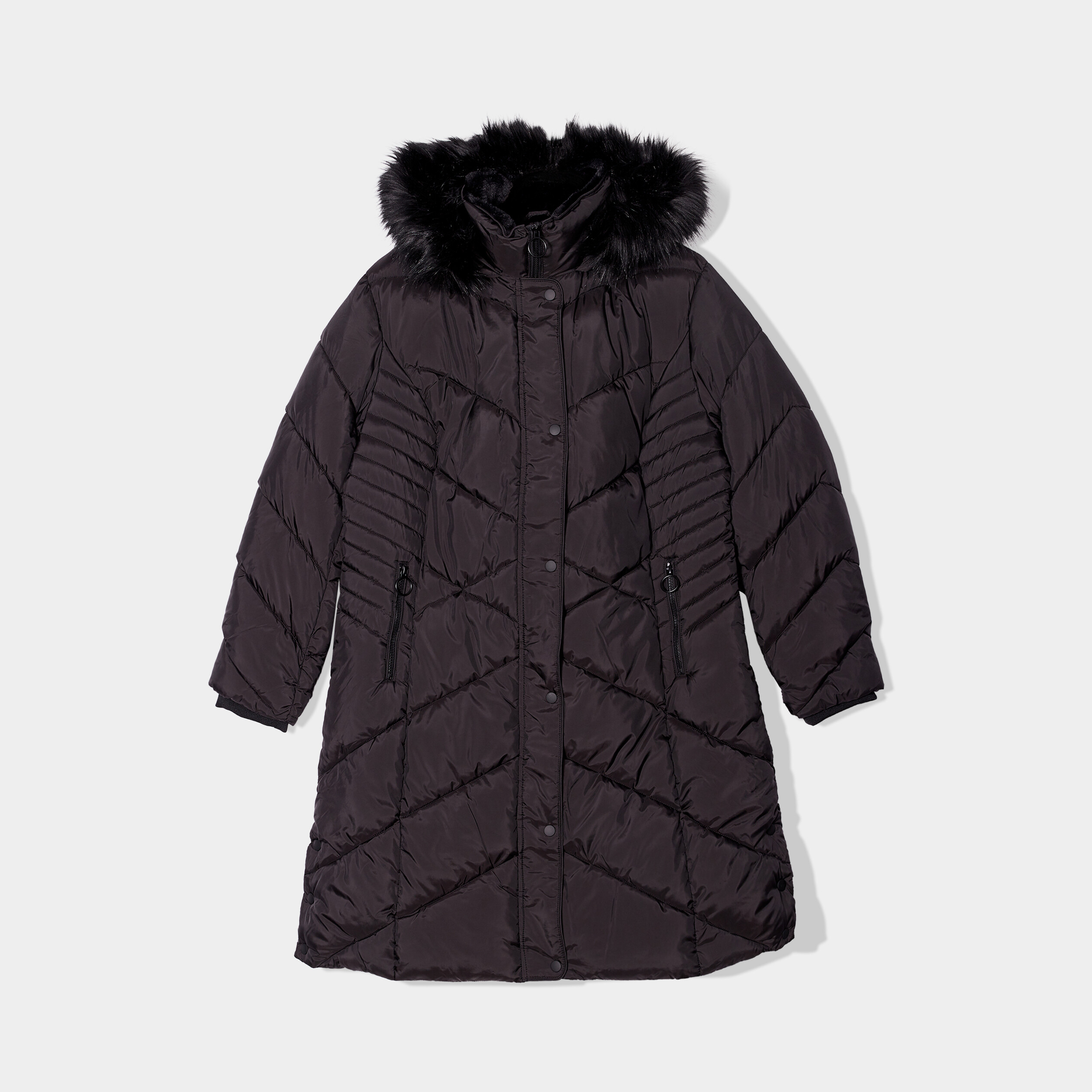 Doudoune longue capuche ouvertures côtés noir femme grande taille | La Halle