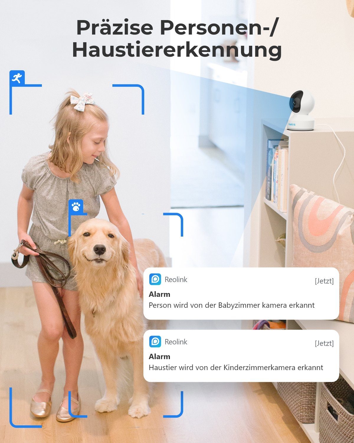 Reolink E1 Pro 4MP Indoor 355° Schwenk- / 50° Neigung PT Dualband WLAN IP Überwachungskamera (Innenbereich, 8pcs Infrarot-LED, Automatische Verfolgung, 2-Wege-Audio, Baby Monitor, Personen und Haustiere erkennen)