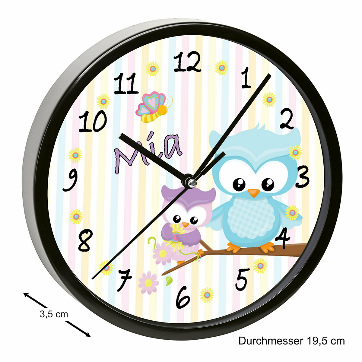 Kinder Wanduhr personalisiert mit Name Eule Frühling