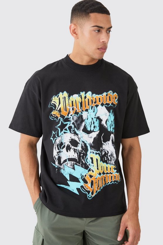 Oversize T-Shirt mit Worldwide Totenkopf-Print