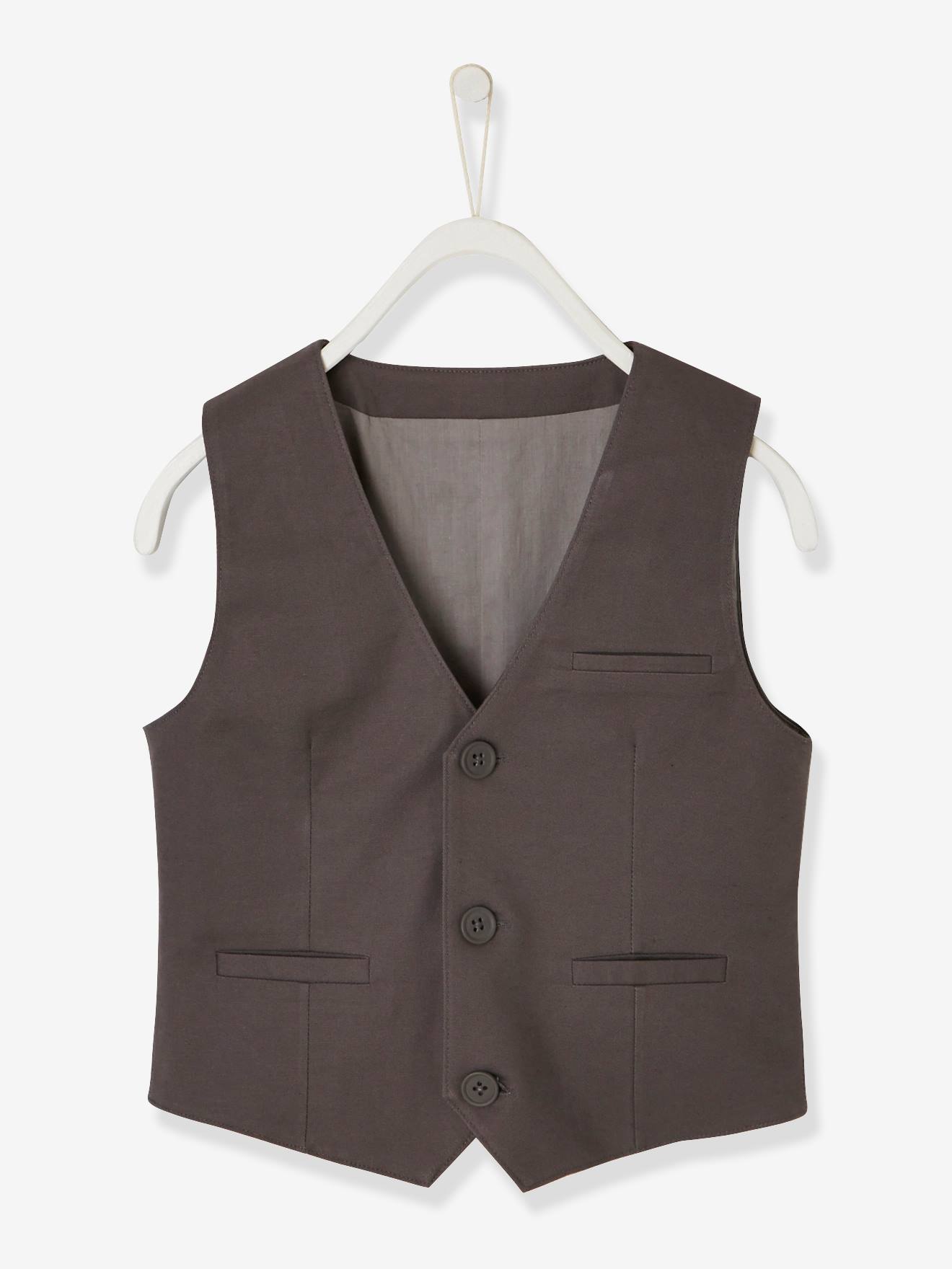 Veste sans manches de cérémonie garçon coton/lin anthracite