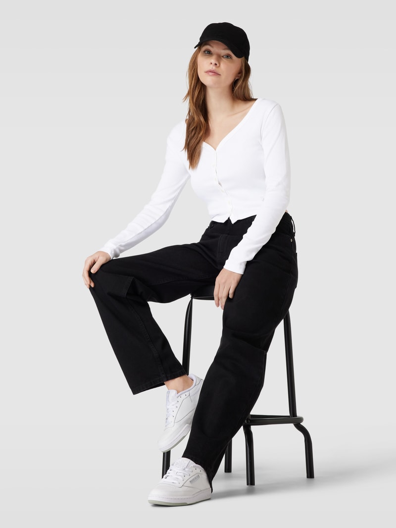 Cropped Cardigan mit Label-Patch in weiss