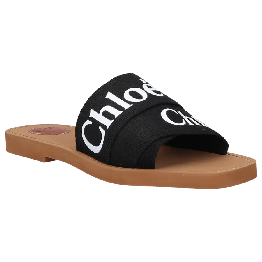 Chloé - Pantoletten WOODY Baumwolle - schwarz