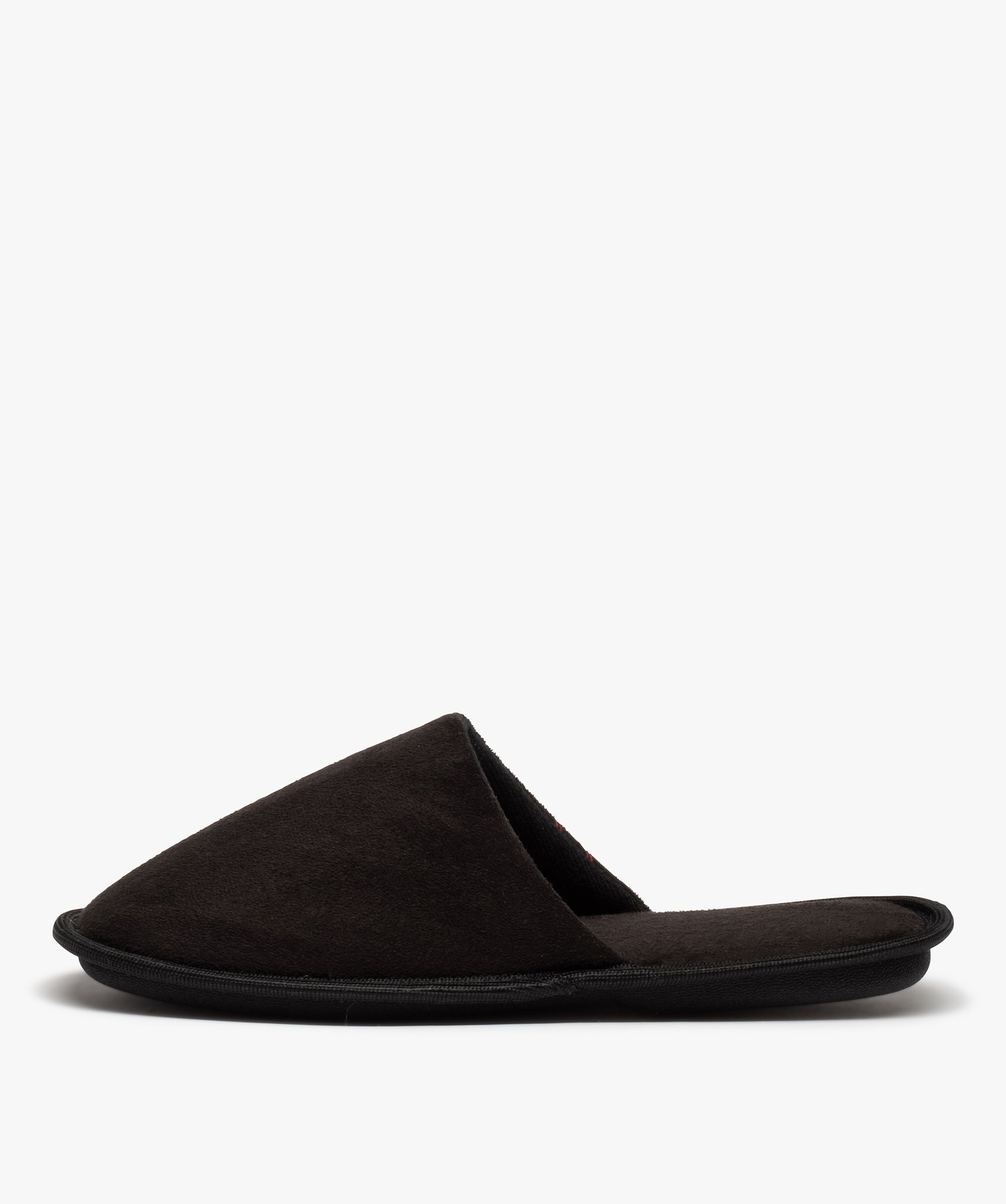 Chaussons homme mules plates en velours ras uni noir | GEMO