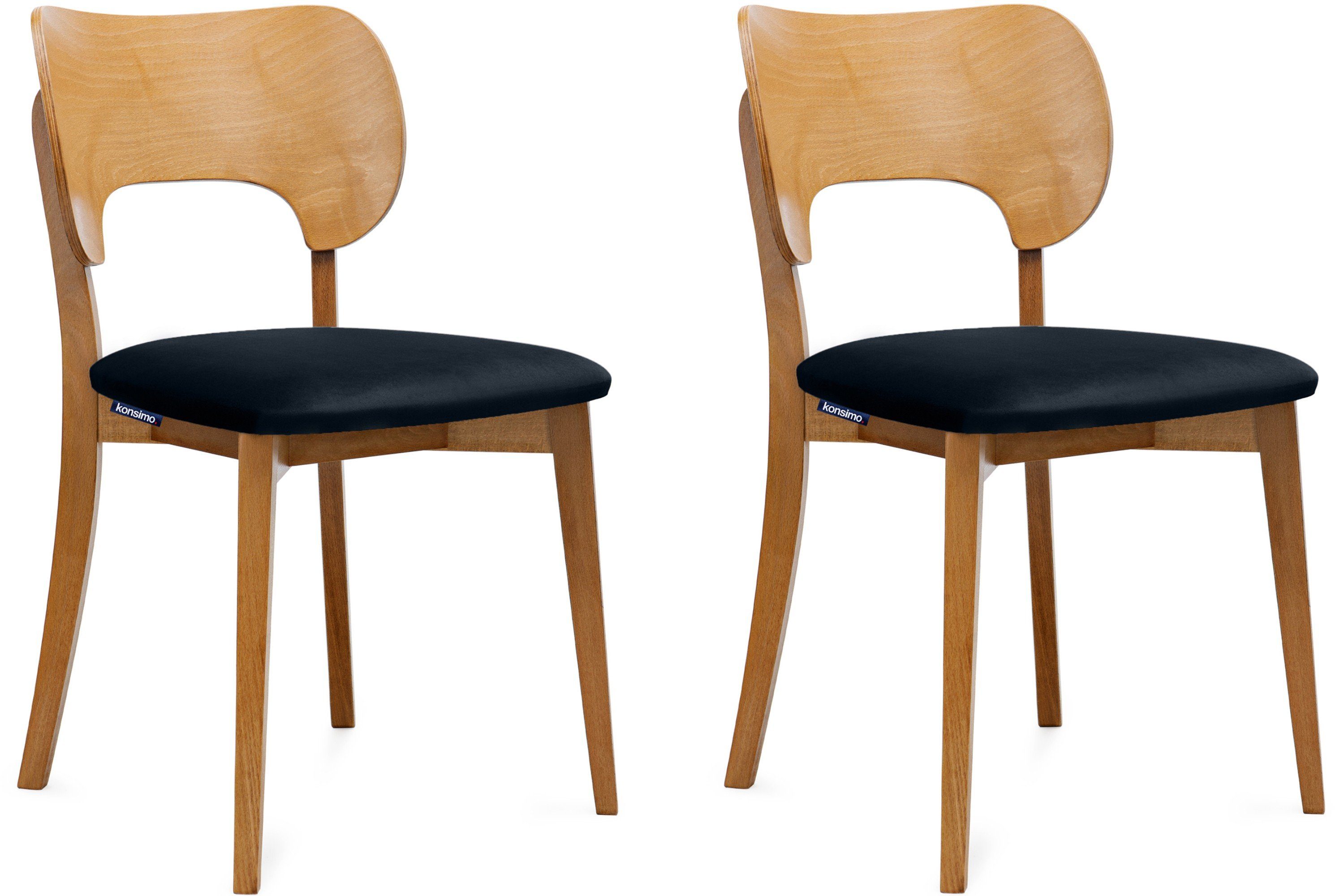 Konsimo Holzstuhl LYCO Küchenstühl Esstischstühl Wohnzimmerstühl Esszimmer Stühl Eiche (Esszimmerstühl, 2 St), Velours-Sitz, Gestell aus Massivholz