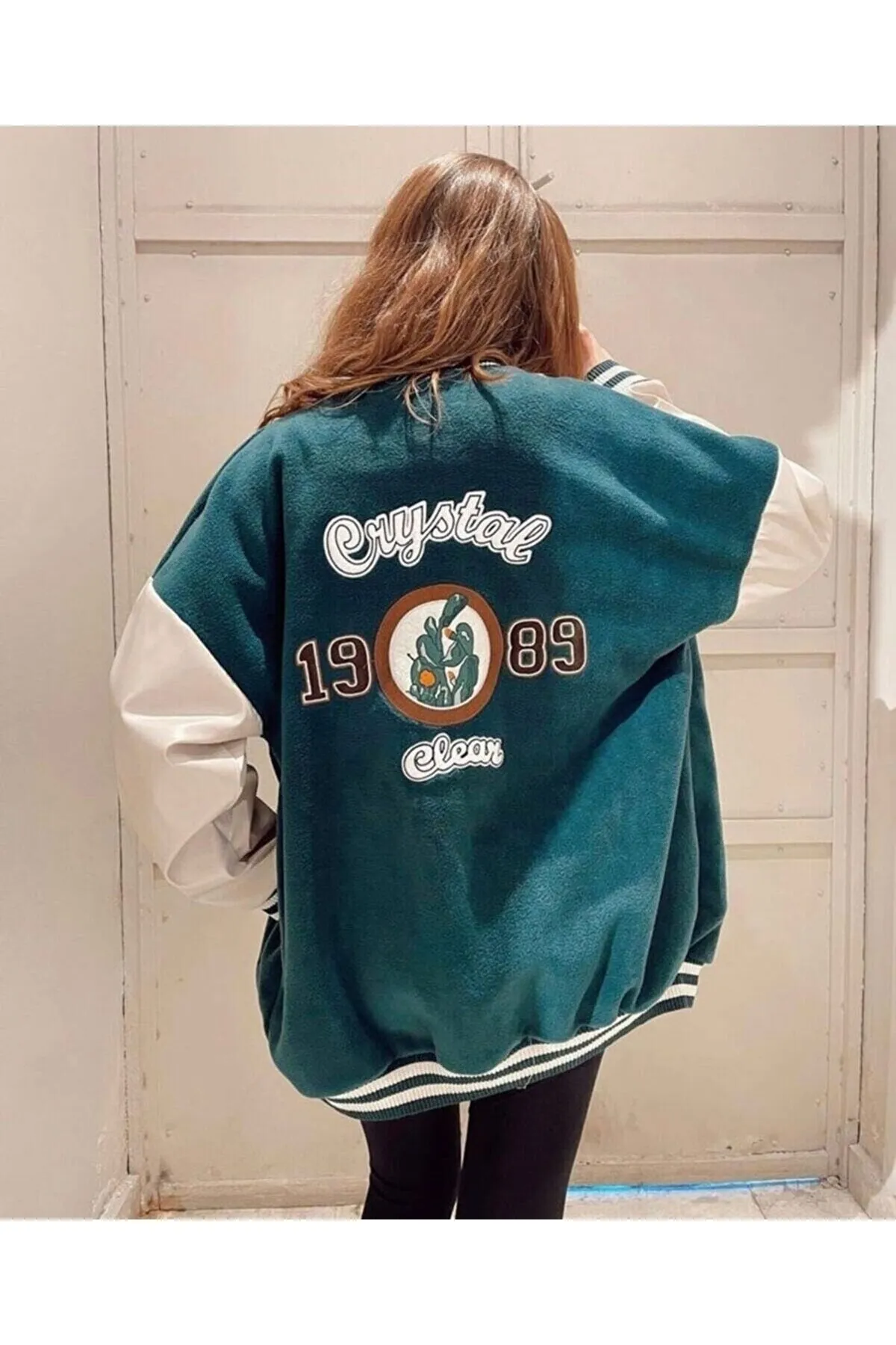 VOLT CLOTHİNG  Grüne Unisex-Collegejacke aus Fleece „Crystal 1989“ in Übergröße