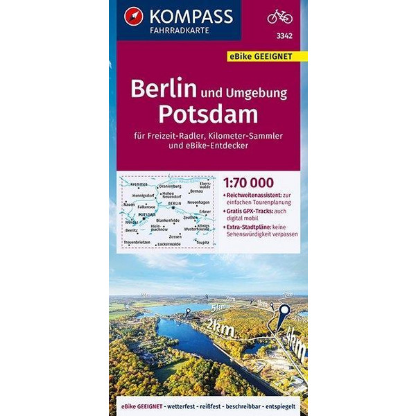 KOMPASS Fahrradkarte Berlin und Umgebung, Potsdam 1:70.000, FK 3342 - Fahrradkarte