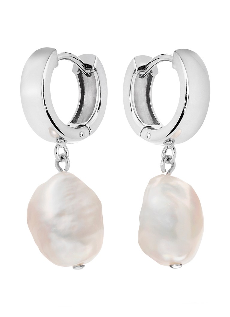 Casa Jewelry Plain Pearl silver hoop earrings